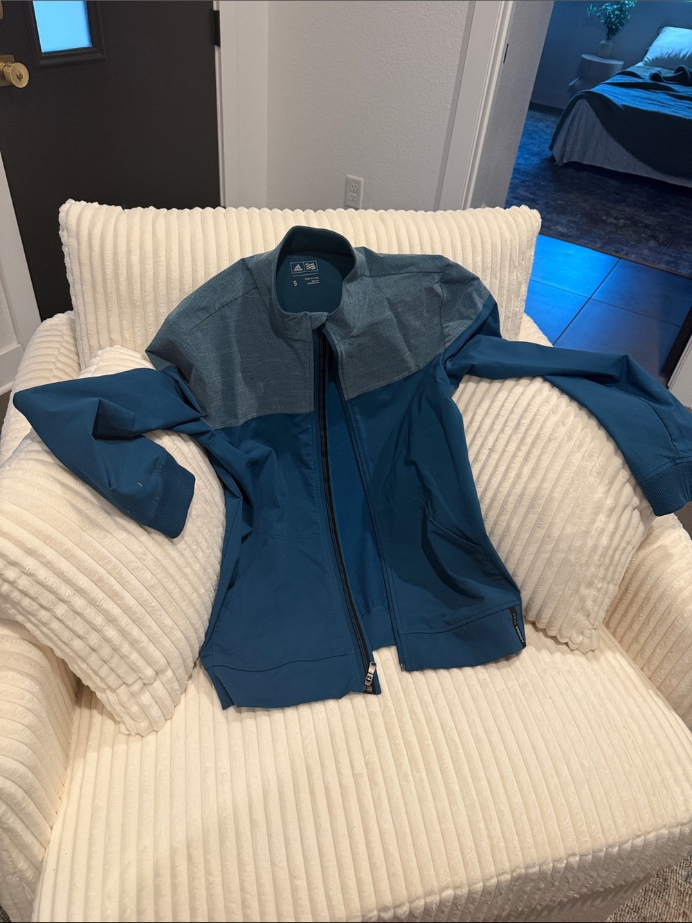 adidas Men's Teal and Heathered Teal Performance Zip Jacket golf jacket